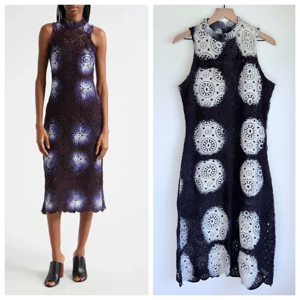 NEW BUSAYO Lekan Crochet Lace Sleeveless Midi Dress in Indigo & White Size M